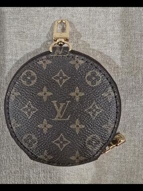 Louis Vuitton Brown Monogram Round Coin Pouch with Gold Hardware Clip